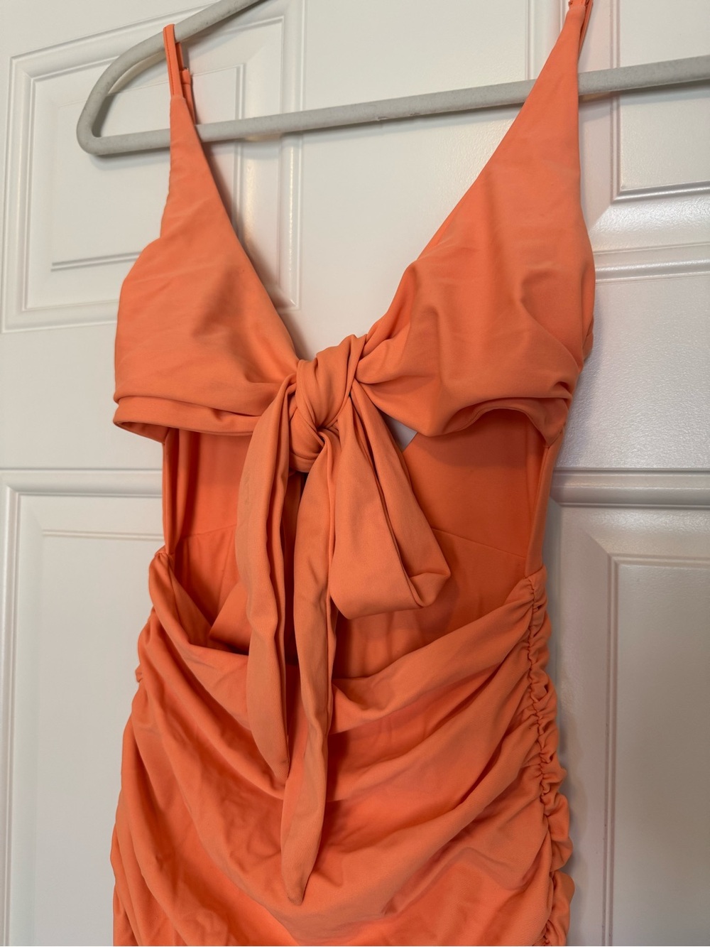 Tiger Mist Orange Tie-Front Ruched Mini Dress - Picture 2 of 7